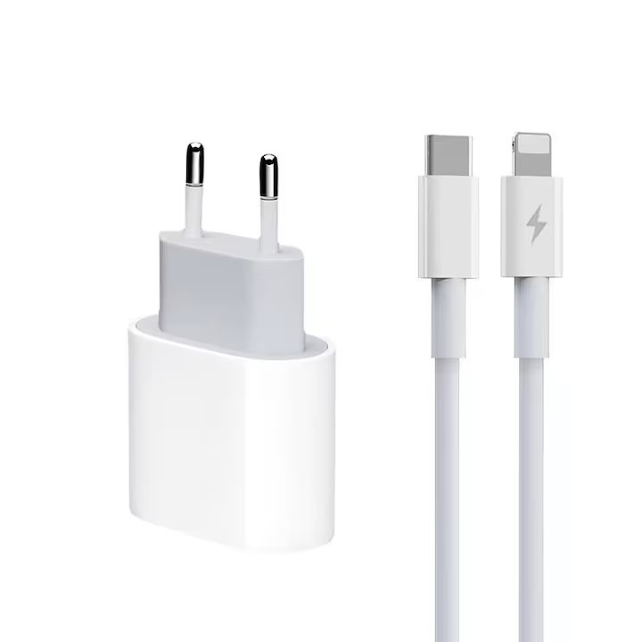Incarcator pentru compatibila iPhone 14/13/12/11/iPad/AirPods, Cablu USB-C Lightning, Adaptor Retea cu Incarcare Rapida 25W, Alb