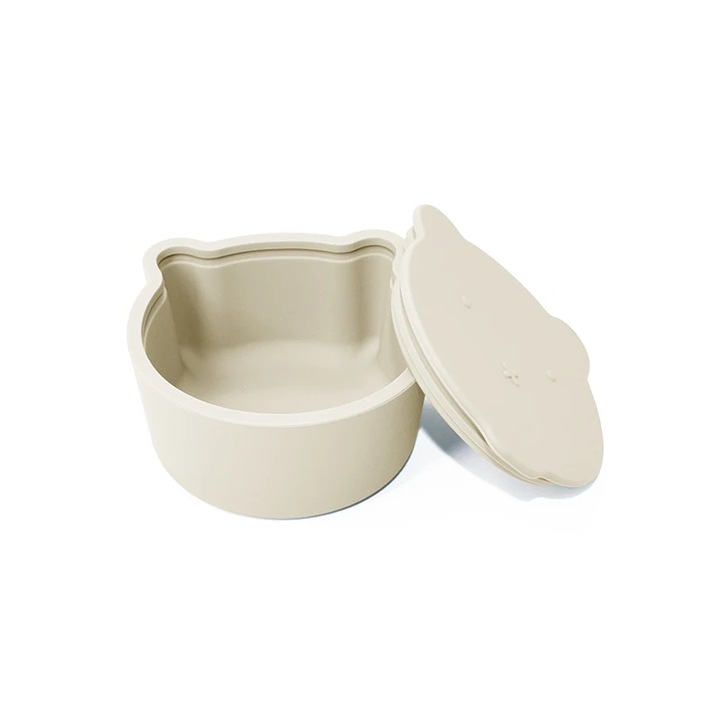 Caserola cu capac din silicon in forma de Animalut pentru gustari, Bej, 8 cm