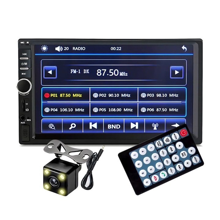 Autós videolejátszó méretű 2DIN, + tolatókamera MELLÉKLET, 7 hüvelykes érintőképernyő, 4 x 50 W, WDS-30 modell Bluetooth-al, kihangosító, rádió, MP3, WMA, MP4, AUX, kártya, távirányító