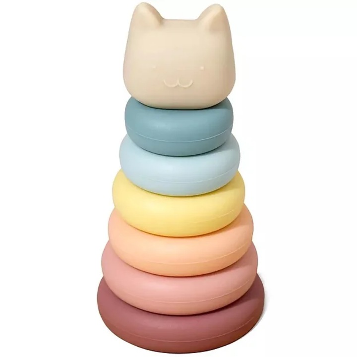Силиконова играчка за подреждане, Pisicuta Pyramid, бебета, 6 месеца +