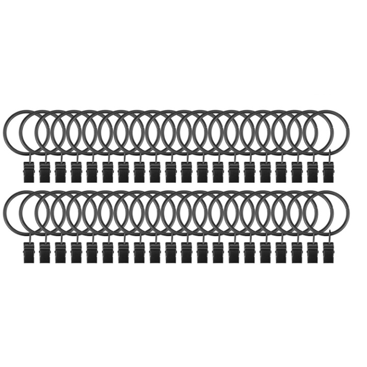 Set 40 inele perdele, Sunmostar, Otel, Negru