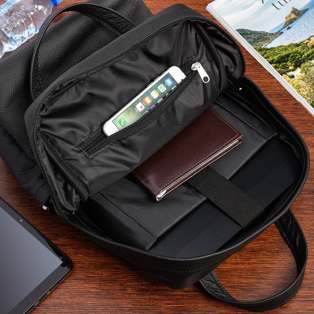 Rucsac pentru laptop, Beltimore, Piele naturala, 37x27x10cm, Negru