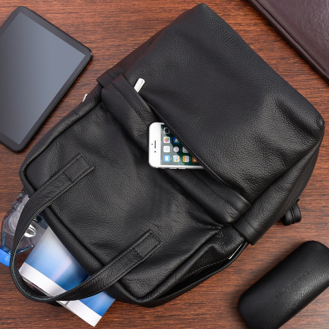 Rucsac pentru laptop, Beltimore, Piele naturala, 37x27x10cm, Negru