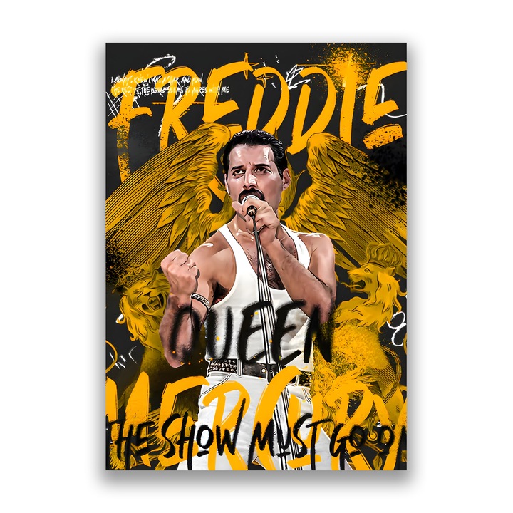 Prémium vászonfestmény, LuxCanva® A1526, Freddie Angel, 50 X 70 CM, 100% pamutvászon 400 g/m2, fakeret, szoba, énekes, művész, királynő, nappali, élénk színek