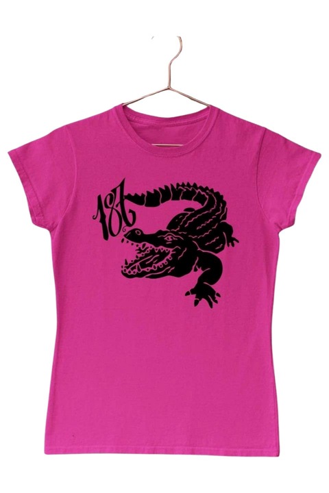187 Strassenbande fekete krokodil női póló, sötét rózsaszín, S