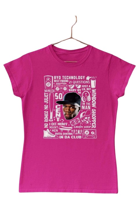 50 cent szövegek és minták női póló, sötét rózsaszín, L