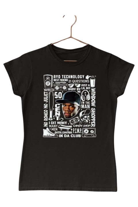 50 cent szövegek és minták női póló, fekete, M