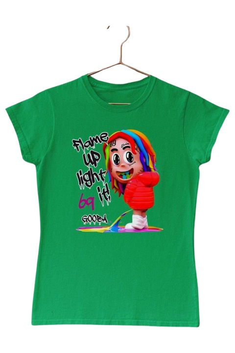 6ix9ine gooba flame up női póló, zöld, S