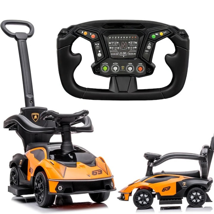 Masinuta pentru copii, Sun Baby, Lamborghini Essenza SCV12, Negru/Portocaliu