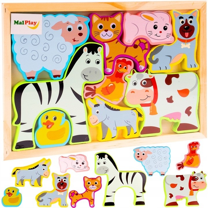 Puzzle, MalPlay, Lemn, 9 piese, Multicolor