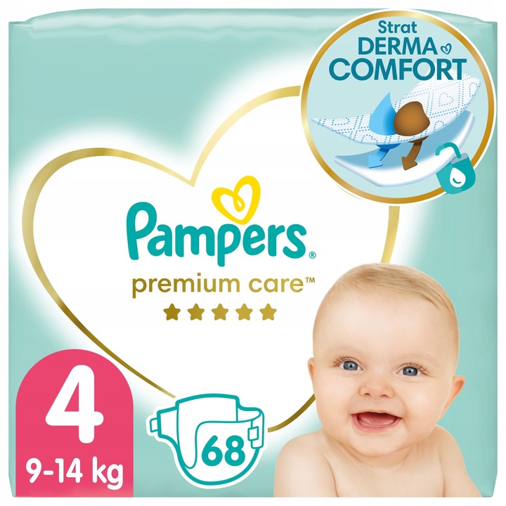 Пелени Pampers Premium Care, размер 4, 9-14 кг, 68 бр, хипоалергенни