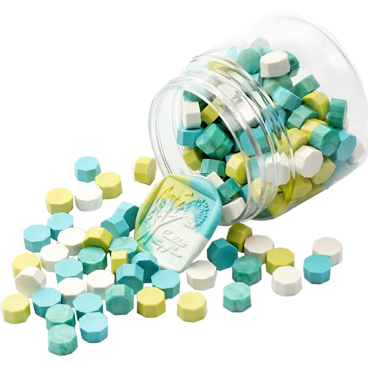 Set ceara pentru sigilii decorative, 180 bucati, cu uscare rapida, Alb/galben/albastru