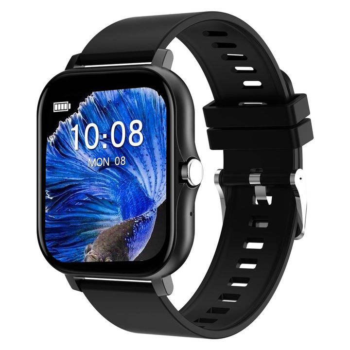 Смарт часовник с пълен сензорен екран с фитнес тракер Известие за обаждания/съобщения Фитнес тракер за Android IOS мобилен телефон Подарък за рожден ден за мъже Жени Черен