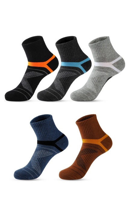Set 5 perechi Sosete Barbati, GOGOU®, Bumbac, pentru mers pe jos, drumetii, alergare, ciclism, marimea 39-45, Multicolor