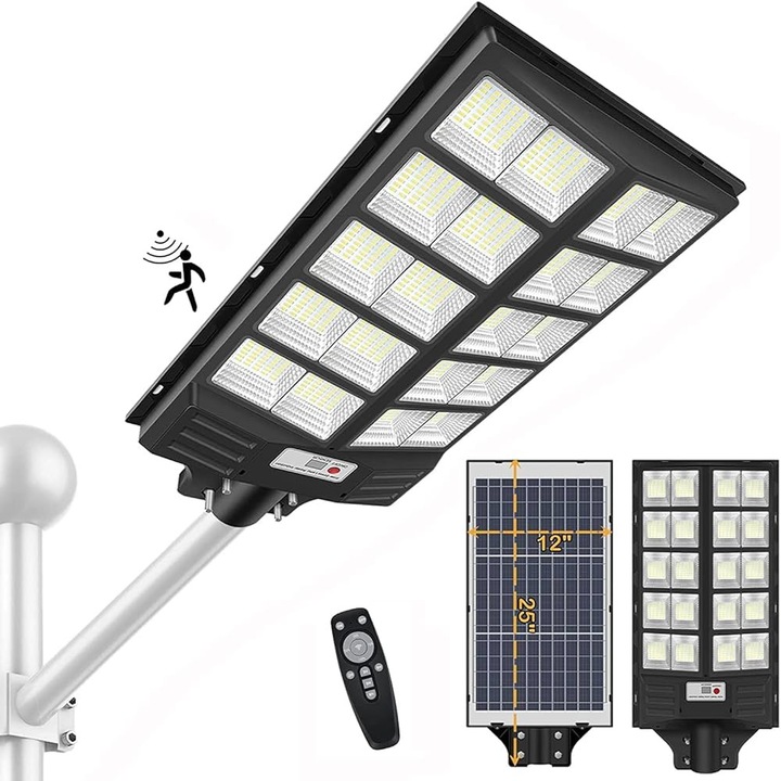 Lampa LED Iluminat Stradal 1200W Solara cu Senzor Miscare si Telecomanda