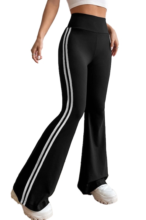 Разкроен спортен панталон Gimel, с контрастни странични ленти и широка оформяща лента, Черен