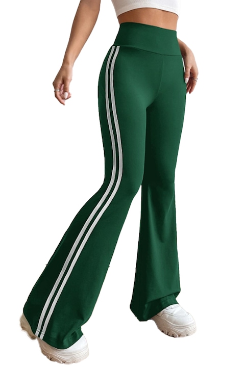 Разкроен спортен панталон Gimel, с контрастни странични ленти и широка оформяща лента, Зелен