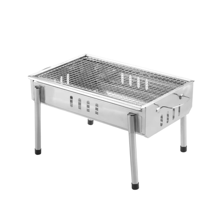 Gratar portabil pentru camping si gradina, inox, 43 x 28.5 cm, gri