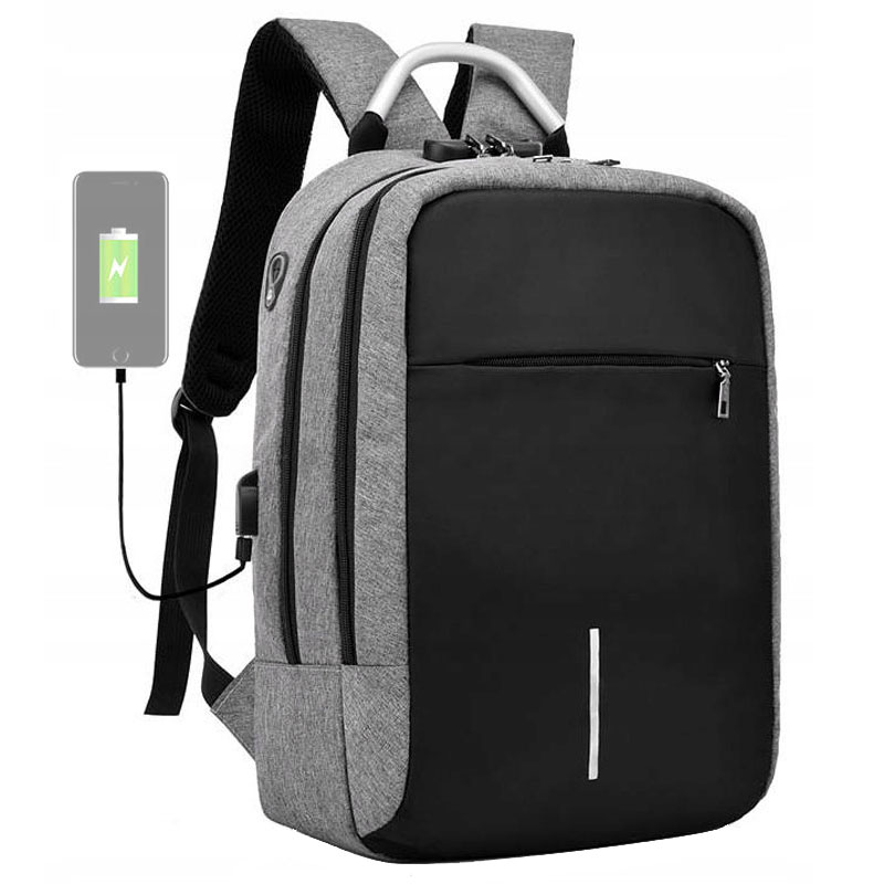 Rucsac impermeabil, cu sistem antifurt, port USB, 45x14x30cm, 25litri, negru si gri