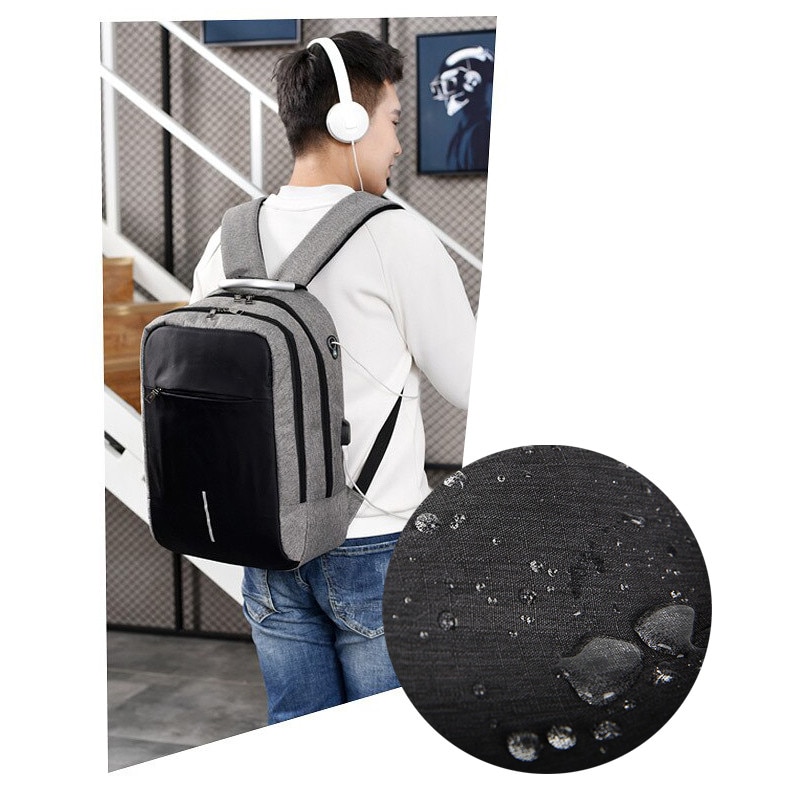 Rucsac impermeabil, cu sistem antifurt, port USB, 45x14x30cm, 25litri, negru si gri