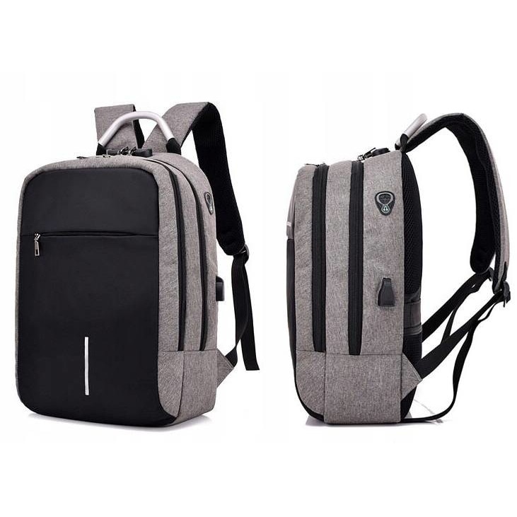 Rucsac impermeabil, cu sistem antifurt, port USB, 45x14x30cm, 25litri, negru si gri