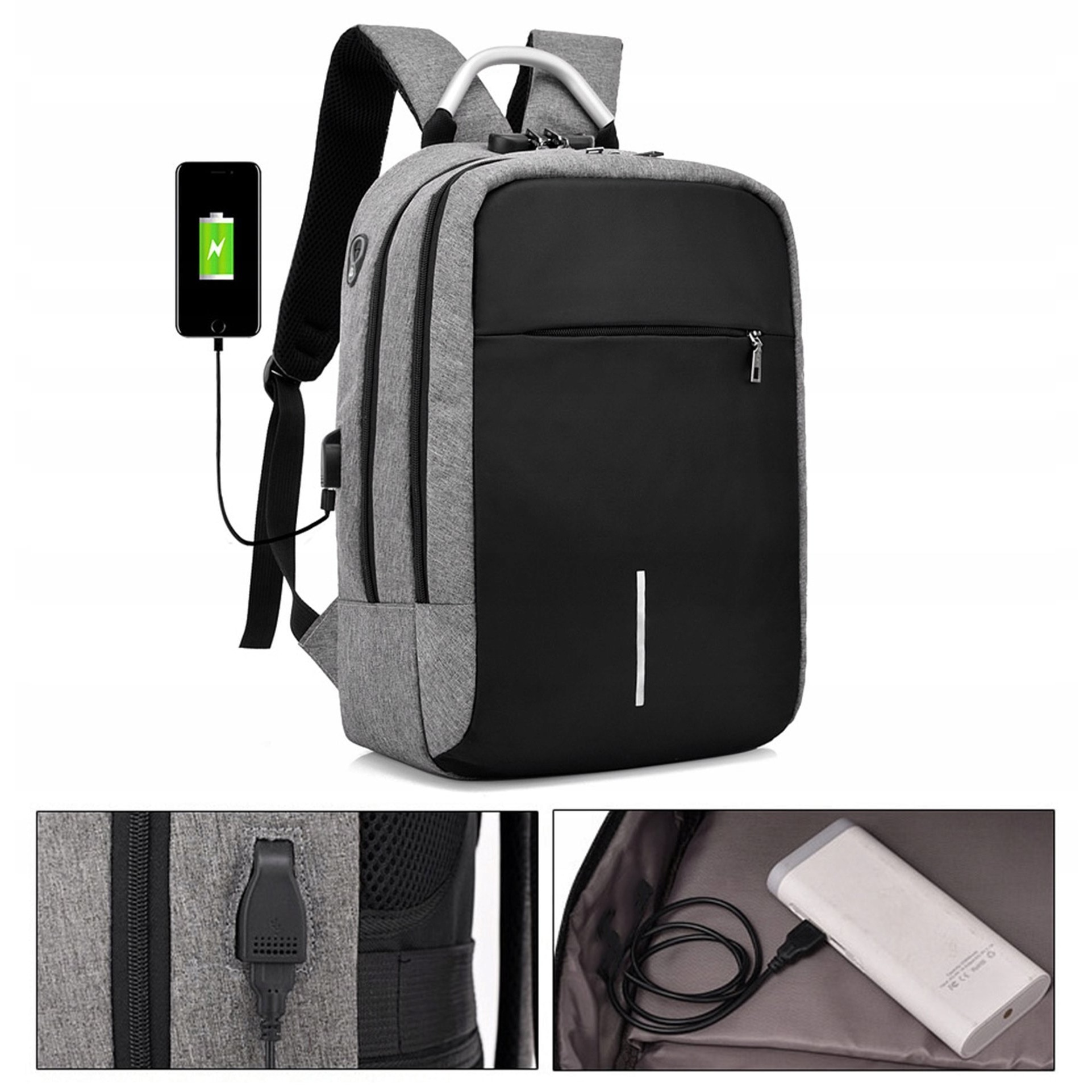 Rucsac impermeabil, cu sistem antifurt, port USB, 45x14x30cm, 25litri, negru si gri