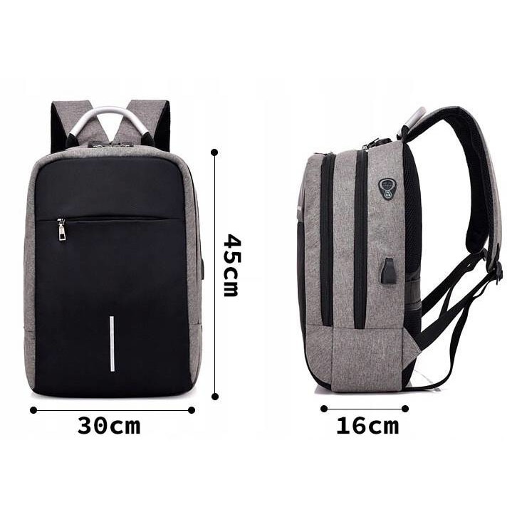 Rucsac impermeabil, cu sistem antifurt, port USB, 45x14x30cm, 25litri, negru si gri