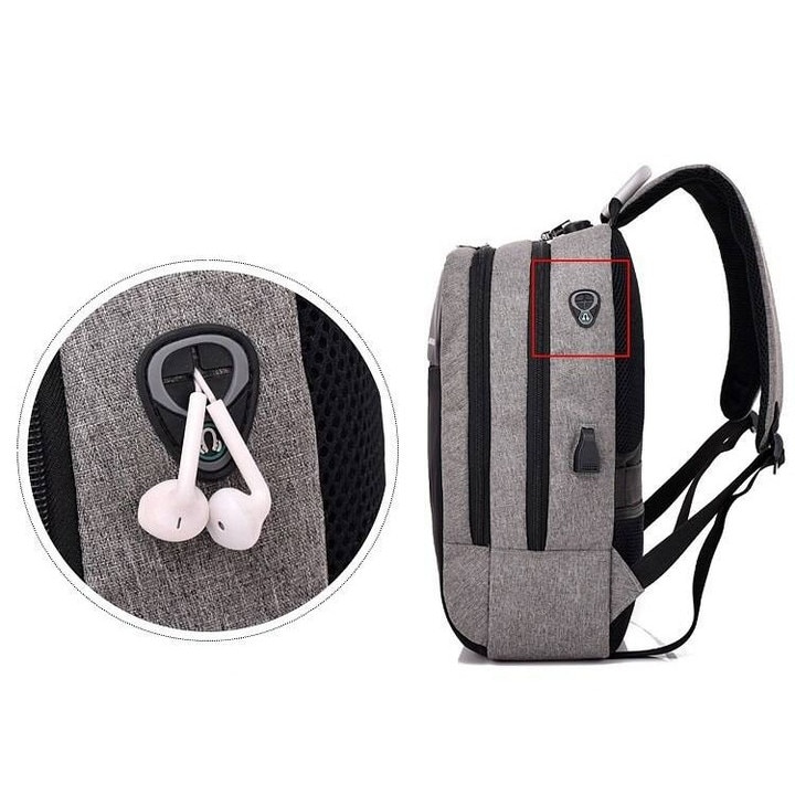 Rucsac impermeabil, cu sistem antifurt, port USB, 45x14x30cm, 25litri, negru si gri