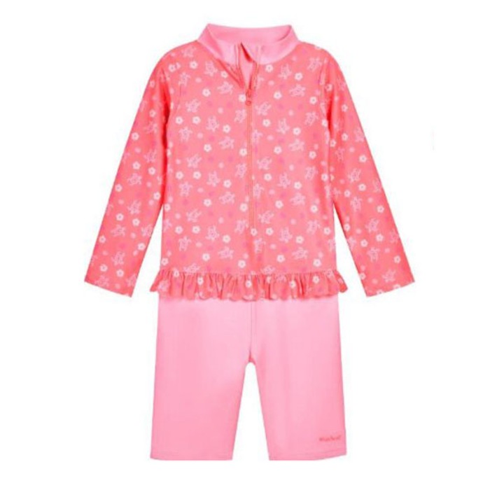 Детски цял бански с uv защита, Playshoes, Hawaii, с дълъг ръкав, момичета, корал, 62-68
