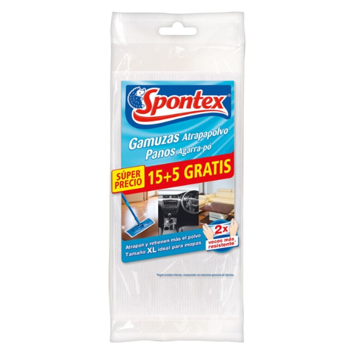 Комплект парцали за моп, за бърсане на прах, 20 броя, Spontex