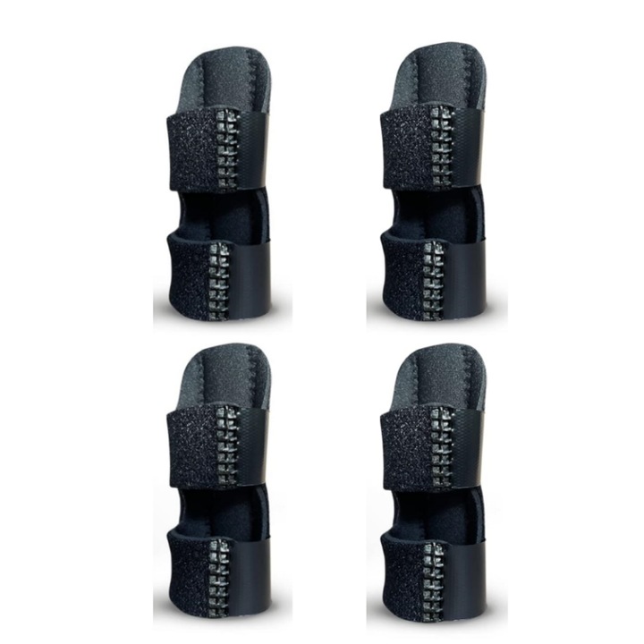 Set 4 bandaje imobilizare deget, cu atela din aluminiu, protectie si suport, marime ajustabila universala, enkourakoko®, Negru