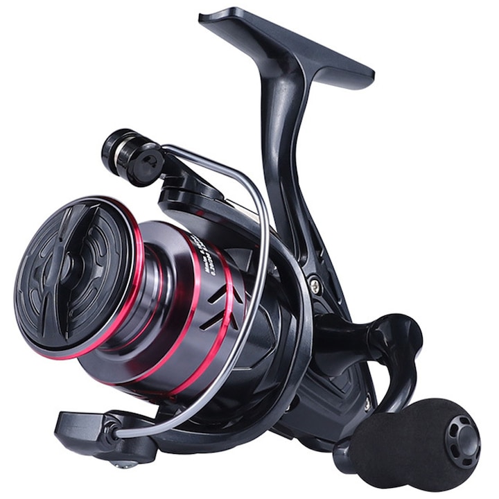 Спинингова макара за риболов, Axroad Mall, HB-5000, Коефициент на възстановяване 5,2:1, EVA хапчета за захващане, Статична спирачна сила 10 kg, Метален барабан, Устойчив на износване и разкъсване, Тегло 307,5 g, Черно/червено