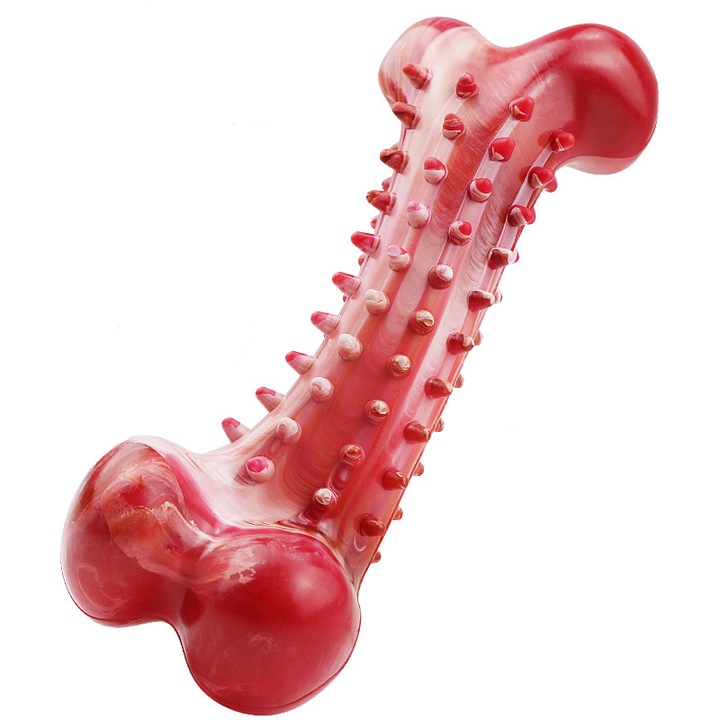 Rágójáték kutyáknak, BOMSTOM, Csontmodell, Fogzás funkció, Nagyon Tartós Természetes Gumi, 19,6×7,4x5,2 cm, piros