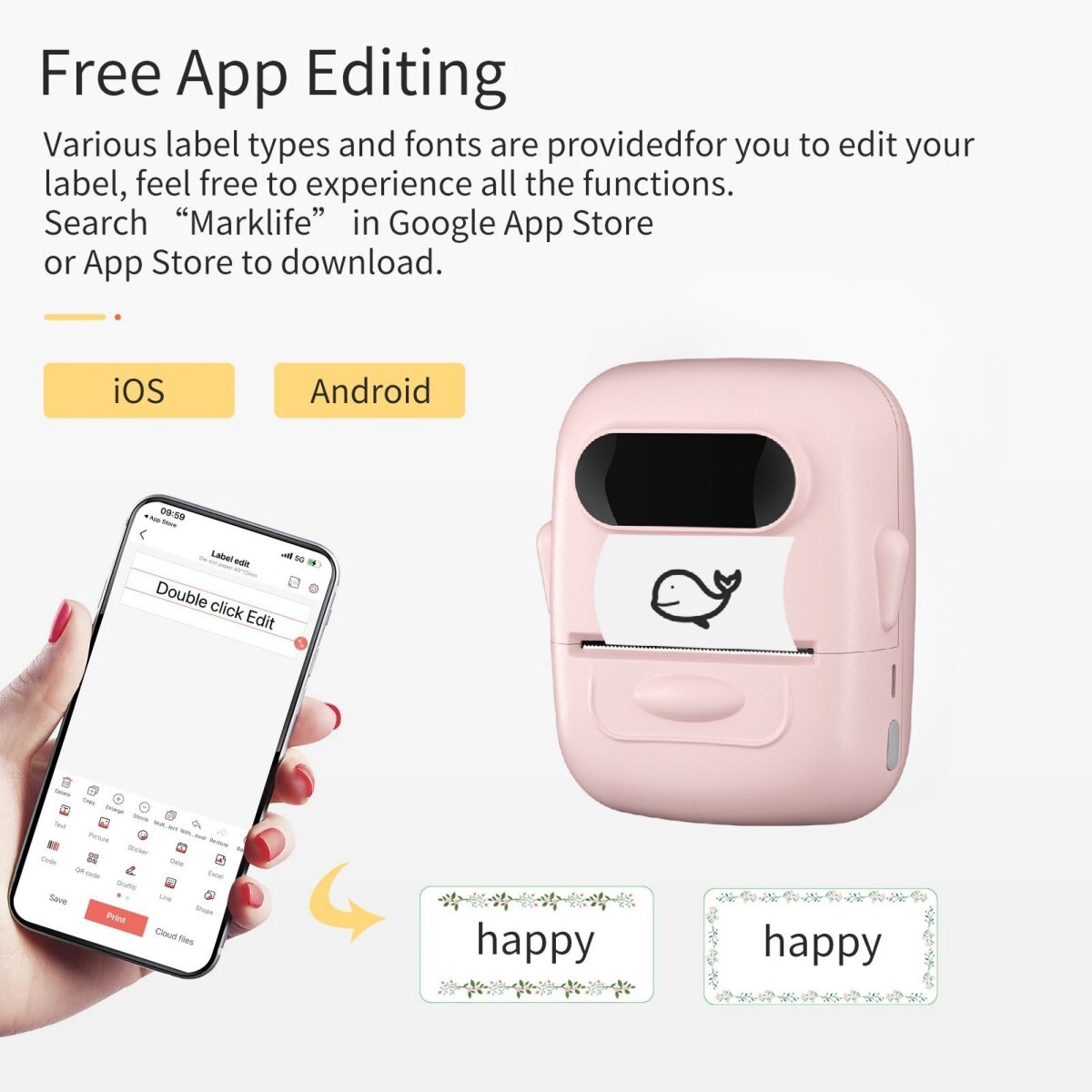 Преносим термопринтер, MOSMAOO®, iOS/Android съвместим, APP Printing