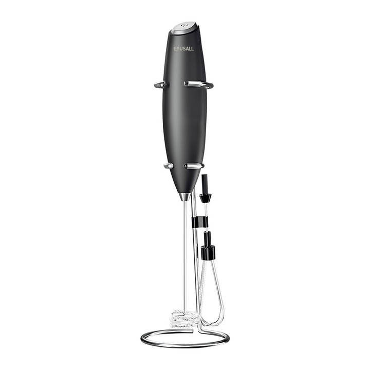 Mixer spuma lapte electric 2 in 1, EYUSALL, cu holder, ideal pentru ciocolata calda, caffe latte, cappuccino, negru