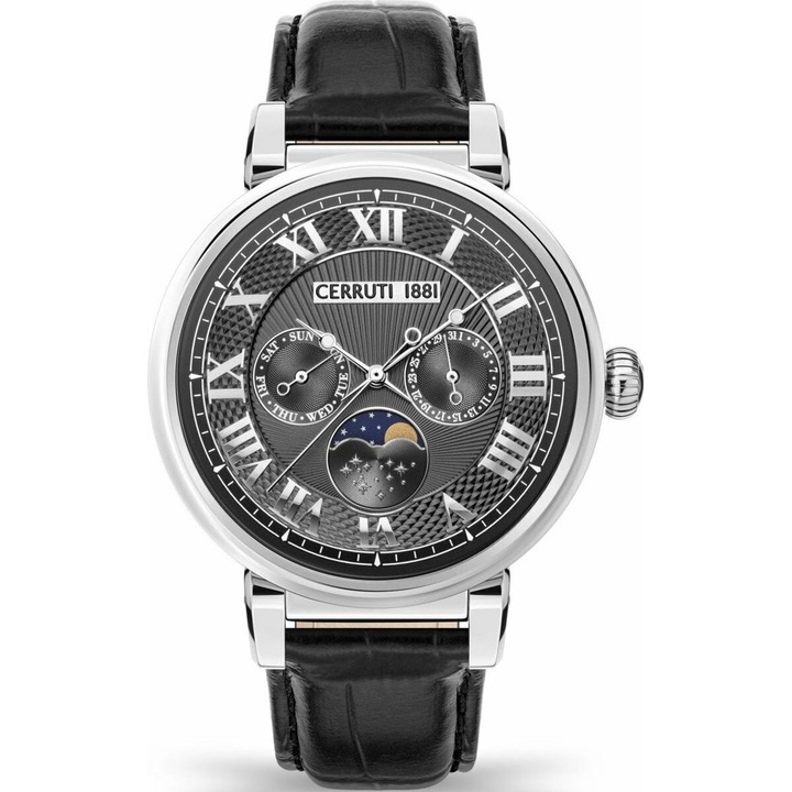 Ceas barbatesc, Cerruti 1881, Piele, 44mm, Negru