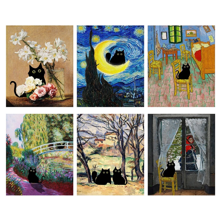 Комплект от 6 картини, A ART·ZONE, Платно, 20x25см, Многоцветни