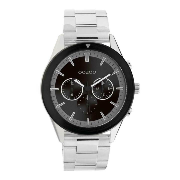 Ceas barbati, Oozo, Metal, 45 mm, Negru/argintiu