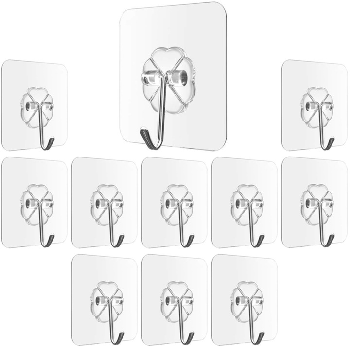 11 db CCmax akasztó szett, nagyon erős, öntapadós, ruhákhoz, kiegészítőkhöz, törölközőhöz, rozsdamentes acél/PVC, átlátszó