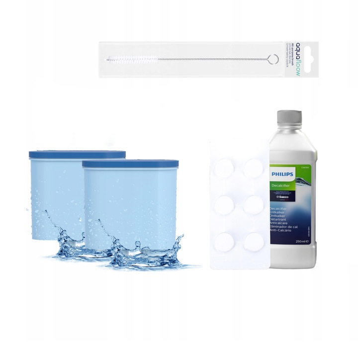 Kávéfőző karbantartó készlet, Sillar, 2 vízszűrő, Philips CA6704 tisztító tabletta, Philips CA6700 vízkőmentesítő 250 ml, Tisztítókefe