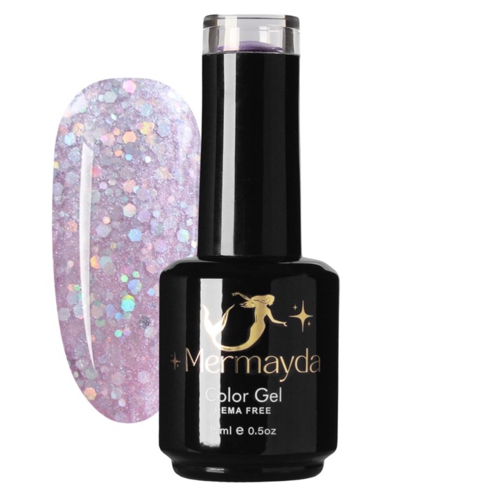 Oja semipermanenta, Hema Free, Mermayda ColorGel Lilac Charm, Mov Lila Sclipici, 15 ml