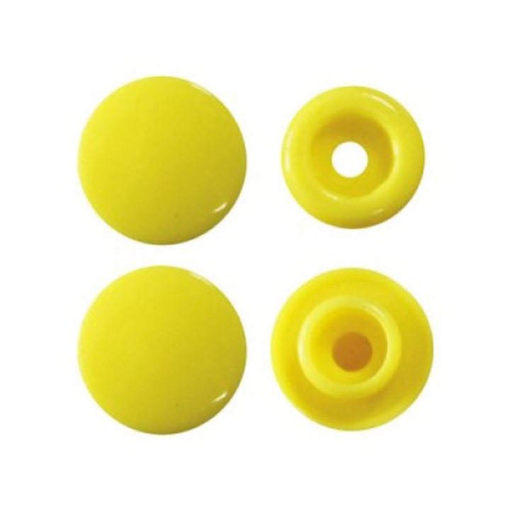 Capse plastic textile diametru 12.4 mm, finisaj lucios, 30 perechi, BabySnap, culoare galben citron