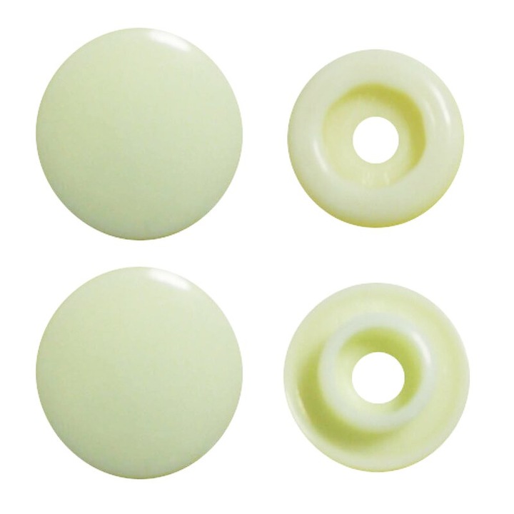 Capse plastic textile diametru 12.4 mm, finisaj lucios, 30 perechi, BabySnap, culoare galben pal