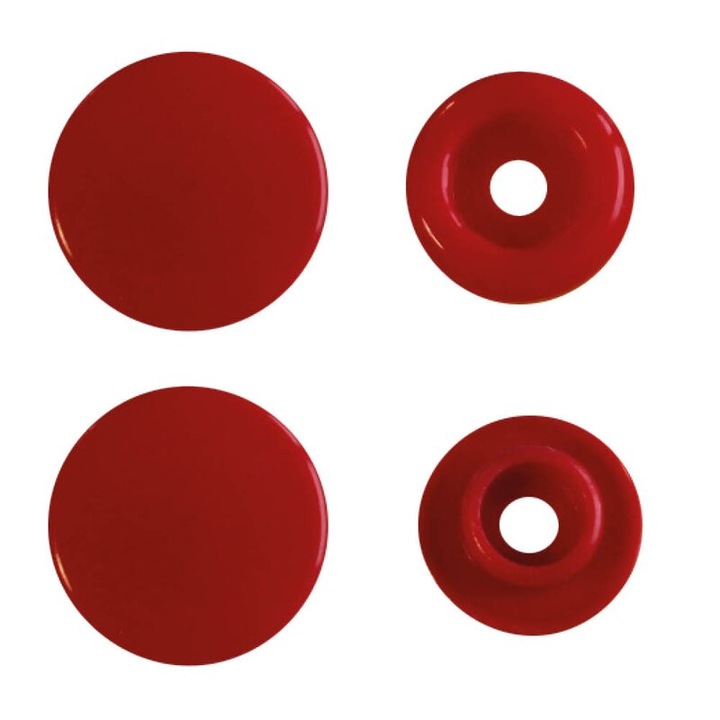 Capse plastic textile diametru 12.4 mm, finisaj lucios, 30 perechi, BabySnap, culoare rosu intens