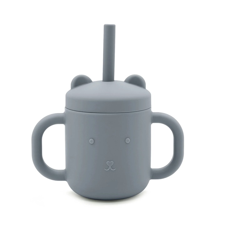 Cana cu capac si pai din silicon, Design ergonomic, Usor de curatat, pentru Lichide reci sau calde 13 cm