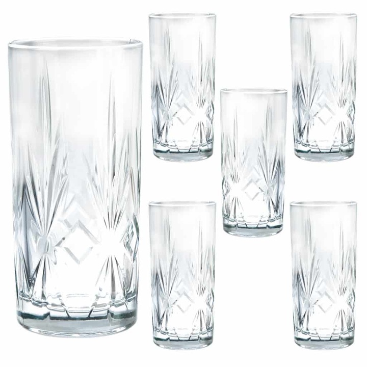 Комплект от 6 чаши, декорирани в релеф, 335 ml, Cesiro, Transparent