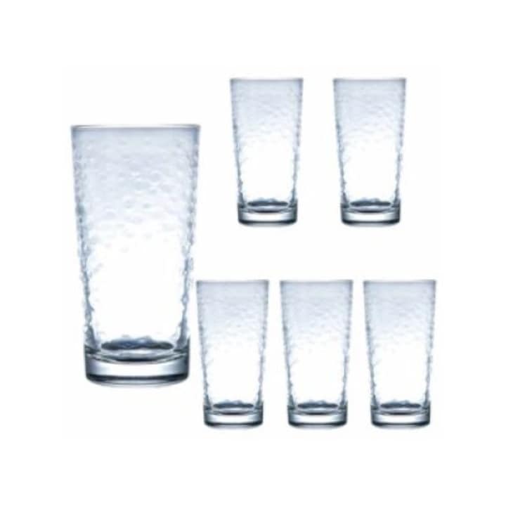 Set 6 pahare apa, decorate in relief, 245 ml, Cesiro, Transparent