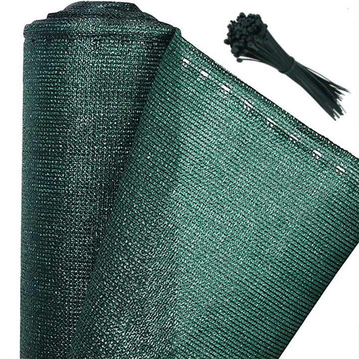 Plasa de umbrire gard, 95%, 1.5 m x 50 m, protectie UV, vant si praf cu 100 bride incluse