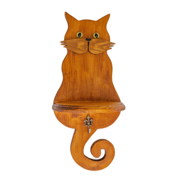 Etajera pisica handmade, lemn, 19, 5x13x44 cm