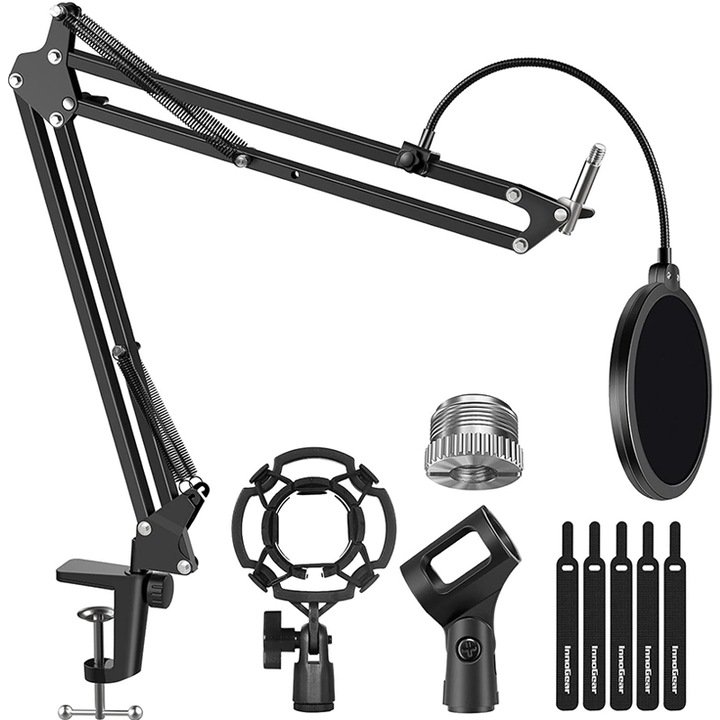 Стойка за микрофон, съвместима с Blue Yeti/Snowball/HyperX QuadCast/Fifine AM8, черна